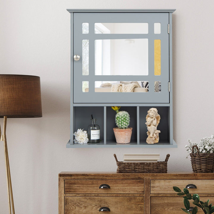 Mirror Door Cabinet with Adjustable Shelf and 3 Compartments