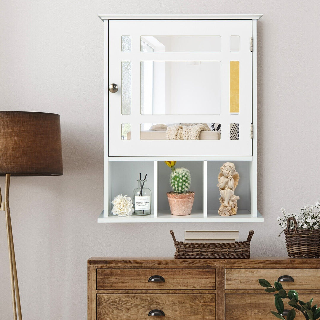 Mirror Door Cabinet with Adjustable Shelf and 3 Compartments