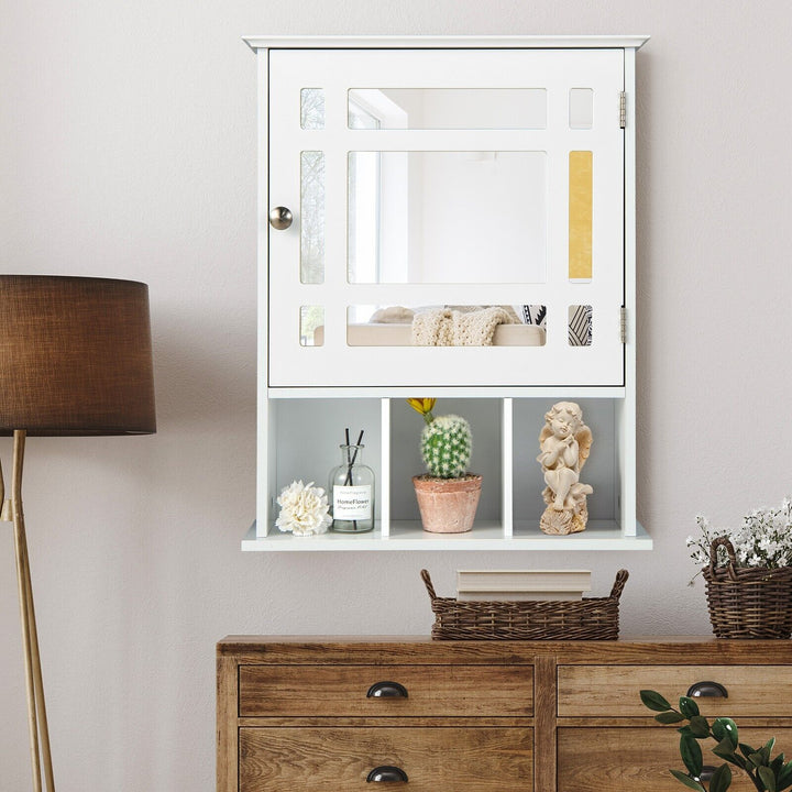 Mirror Door Cabinet with Adjustable Shelf and 3 Compartments