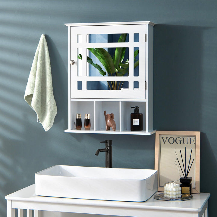 Mirror Door Cabinet with Adjustable Shelf and 3 Compartments