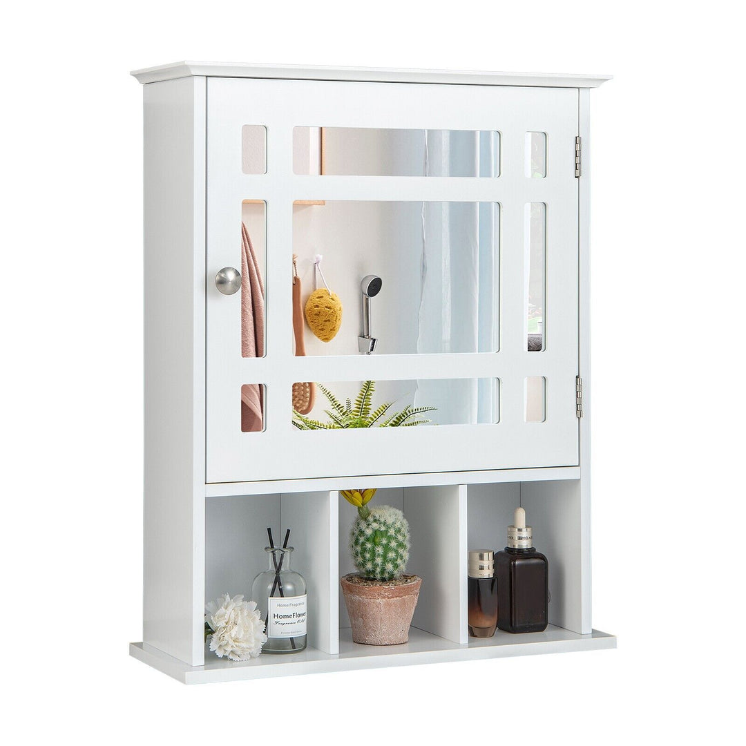 Mirror Door Cabinet with Adjustable Shelf and 3 Compartments