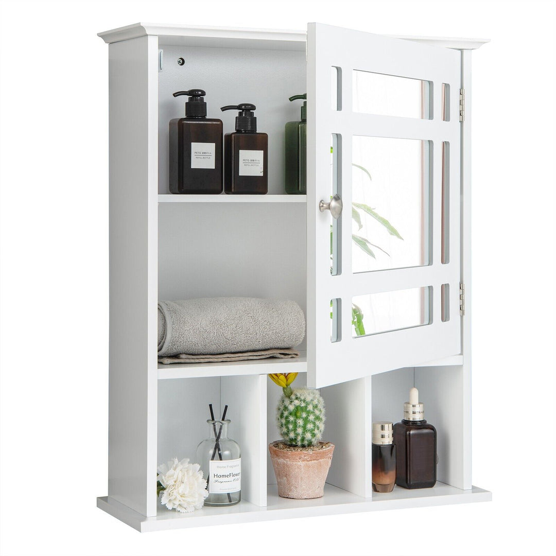 Mirror Door Cabinet with Adjustable Shelf and 3 Compartments