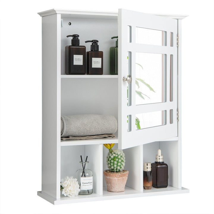 Mirror Door Cabinet with Adjustable Shelf and 3 Compartments