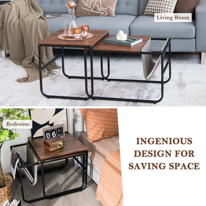 2 Pieces Modern Industrial Nesting Coffee Table Set - TidySpaces