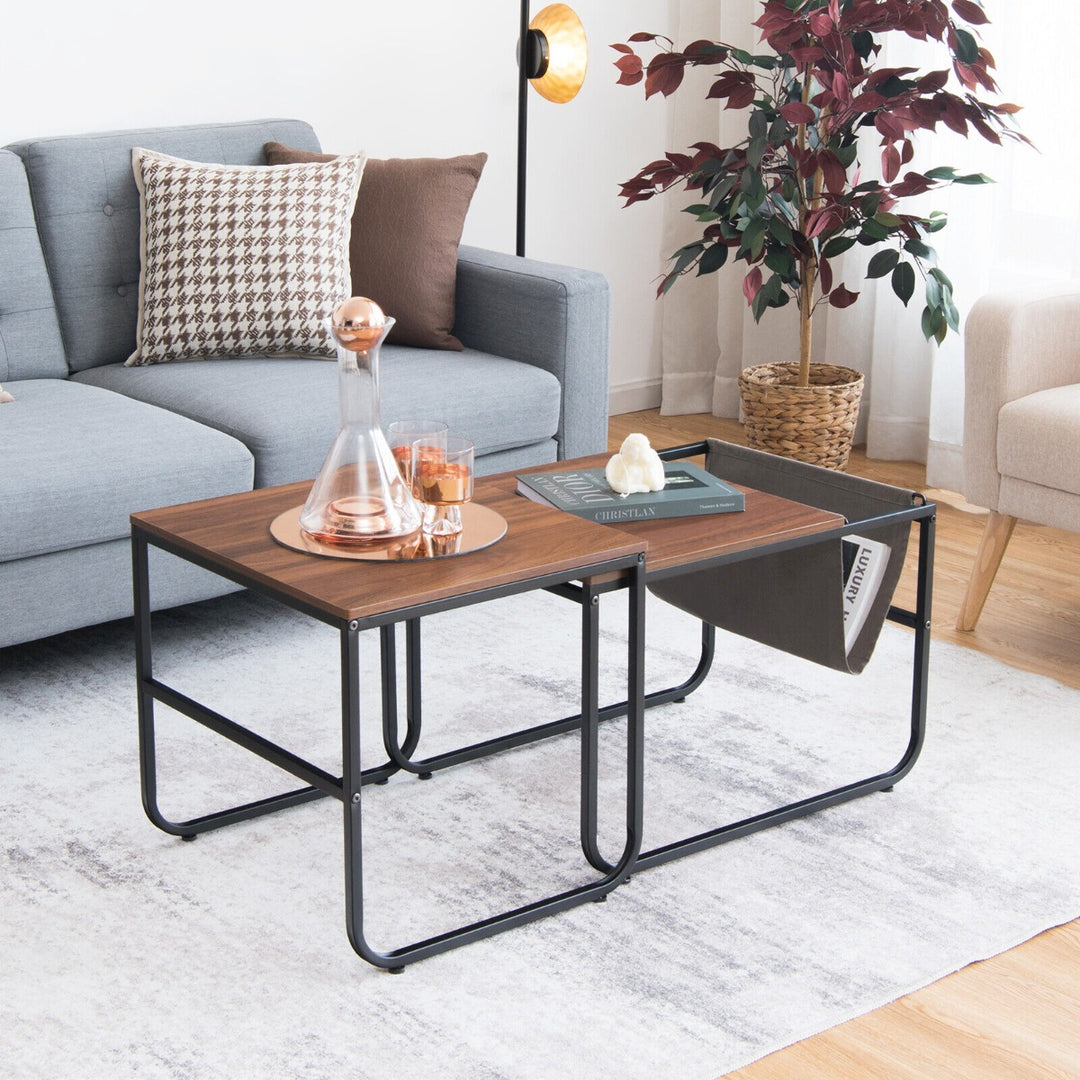 2 Pieces Modern Industrial Nesting Coffee Table Set - TidySpaces