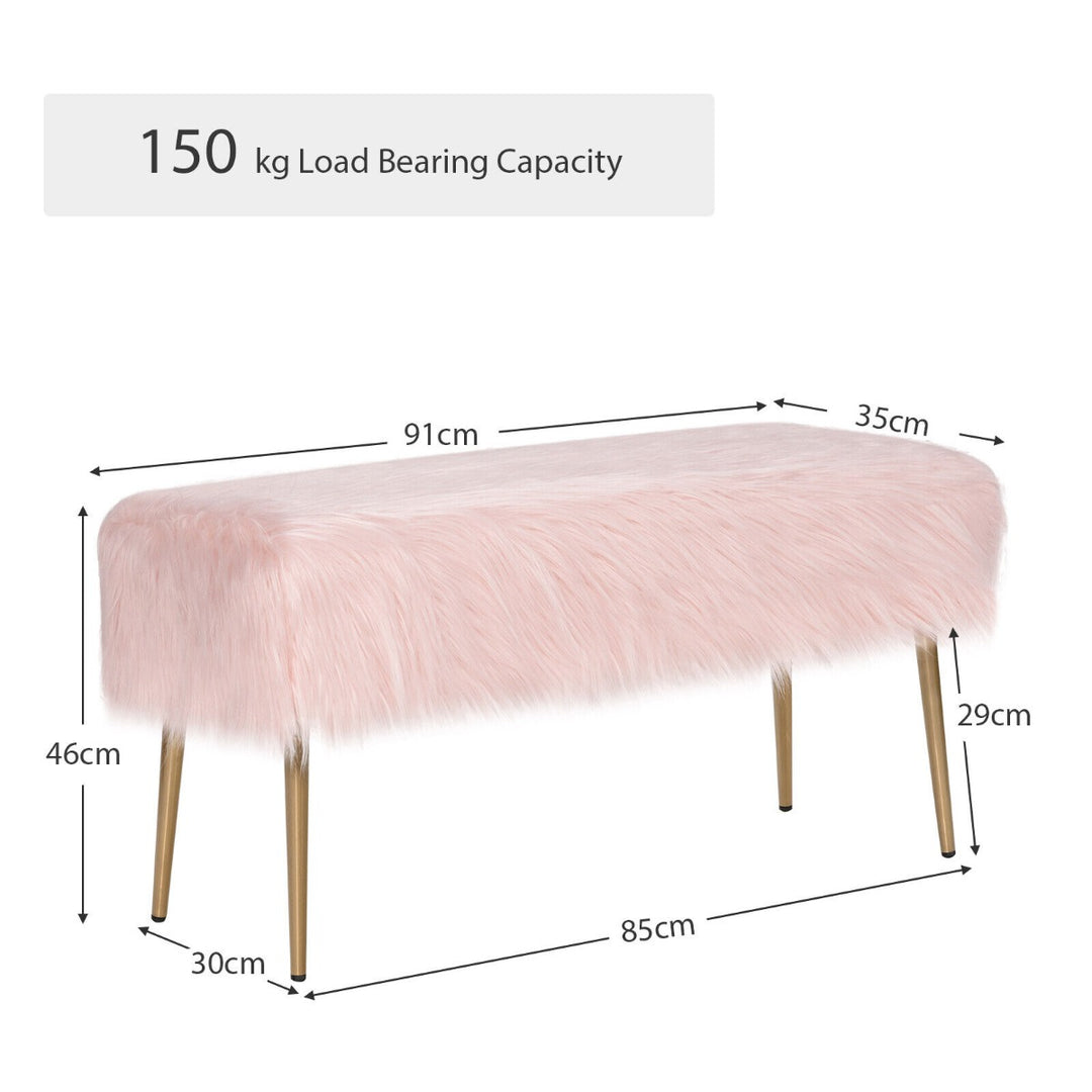 Rectangular Upholstered Furry Faux Fur Footrest with Golden Metal Legs - TidySpaces