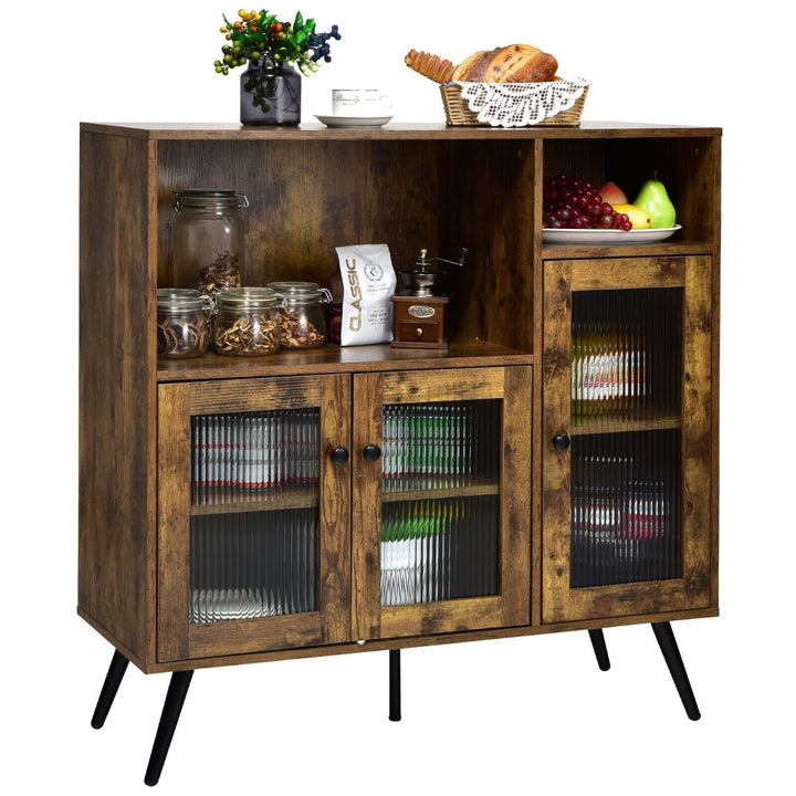 Industrial Wooden Kitchen Storage Cabinet with Tempered Glass Doors - TidySpaces