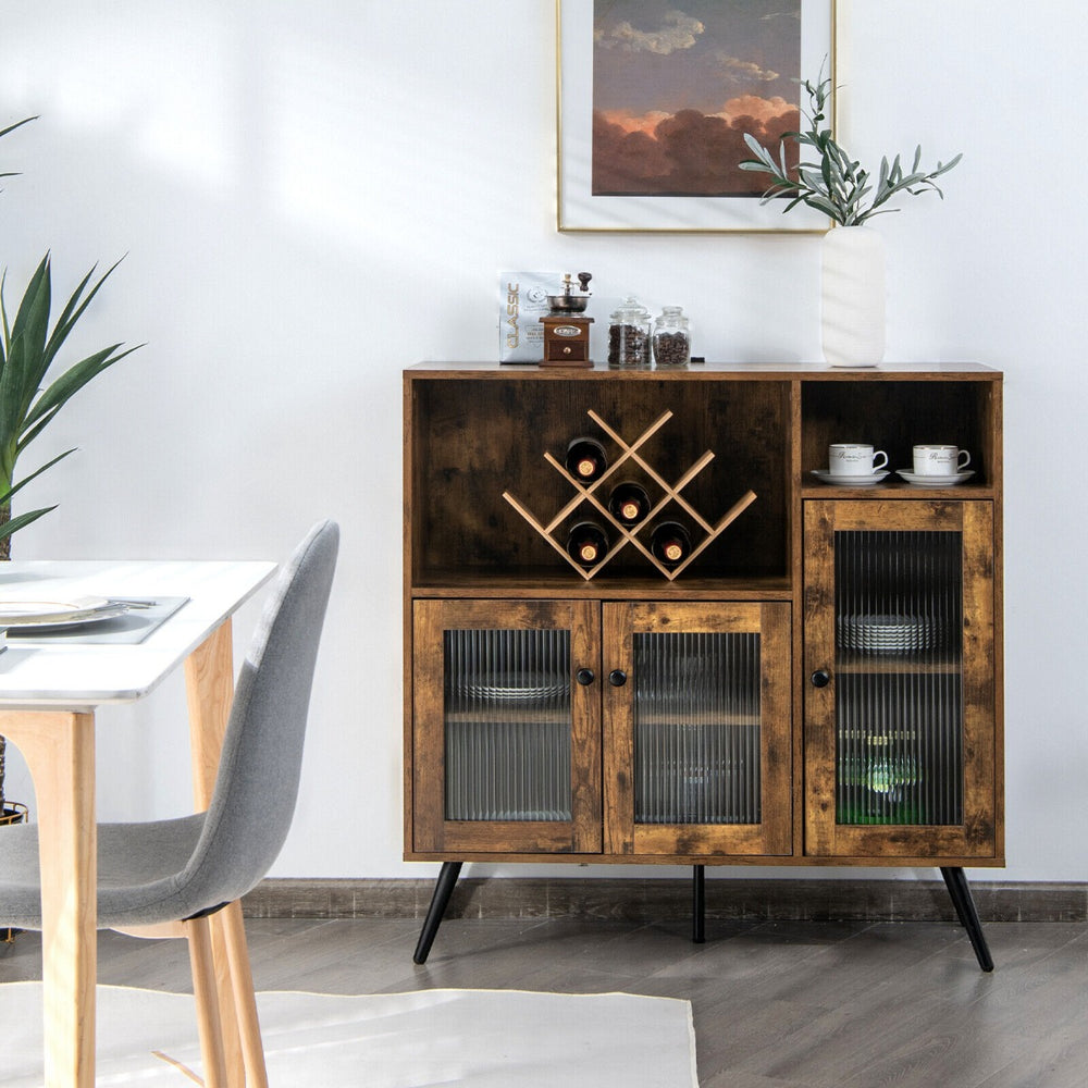 Industrial Wooden Kitchen Storage Cabinet with Tempered Glass Doors - TidySpaces