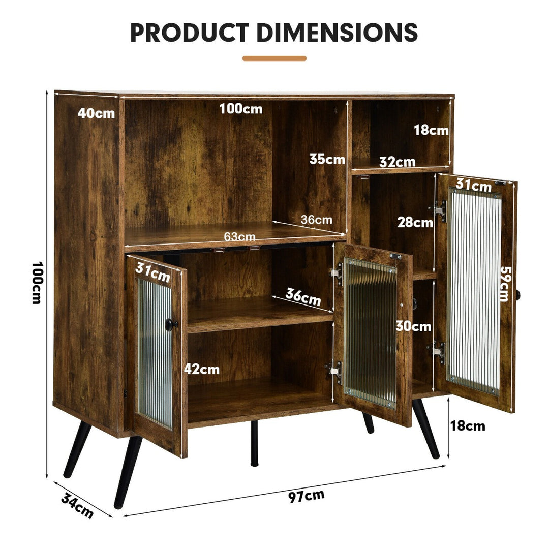 Industrial Wooden Kitchen Storage Cabinet with Tempered Glass Doors - TidySpaces