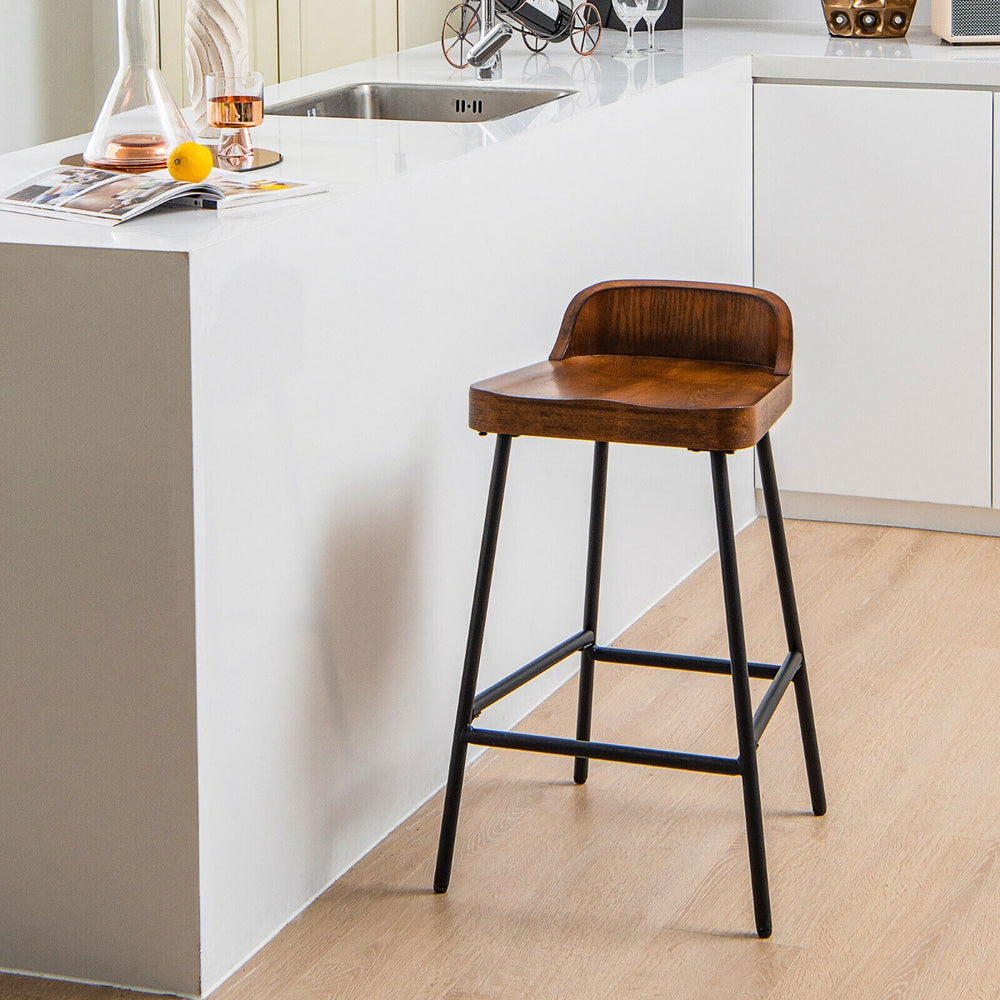 Low Back Bar Stool with Backrest Footrest and Saddle Seat for Kitchen Pub Coffee - TidySpaces