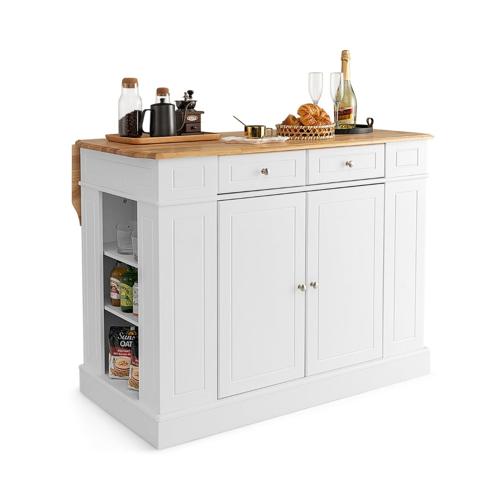 Drop Leaf Kitchen Island with Extendable Worktop and Adjustable Shelves - TidySpaces