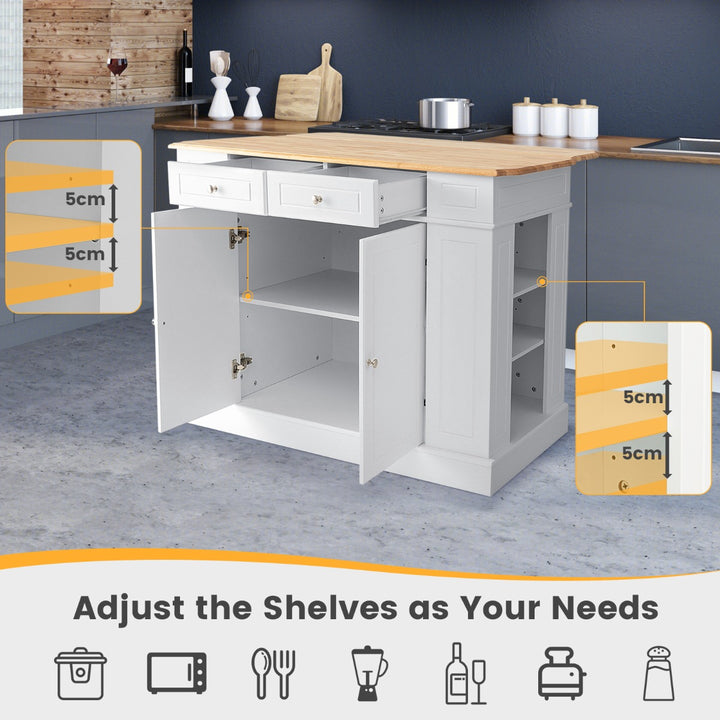 Drop Leaf Kitchen Island with Extendable Worktop and Adjustable Shelves - TidySpaces