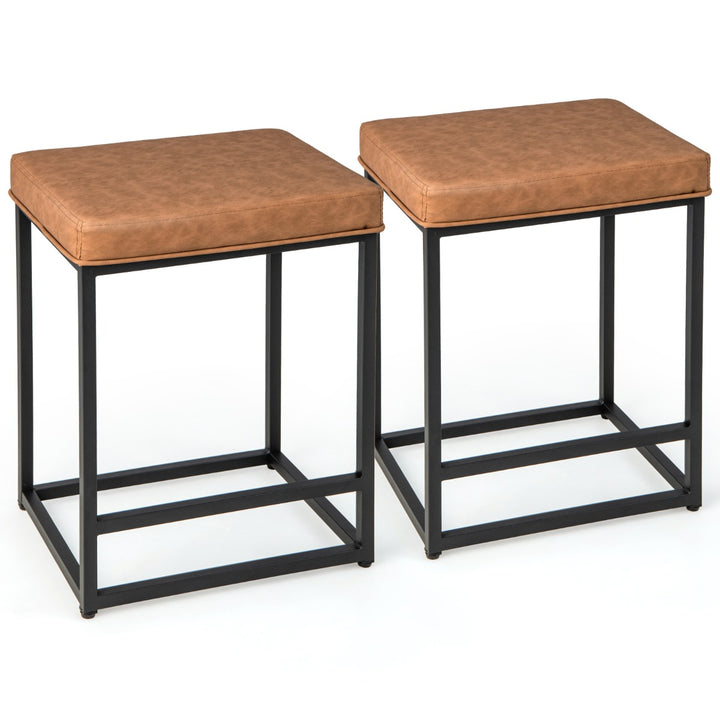 Bar Stools Set of 2 with PVC Leather Cushion - TidySpaces