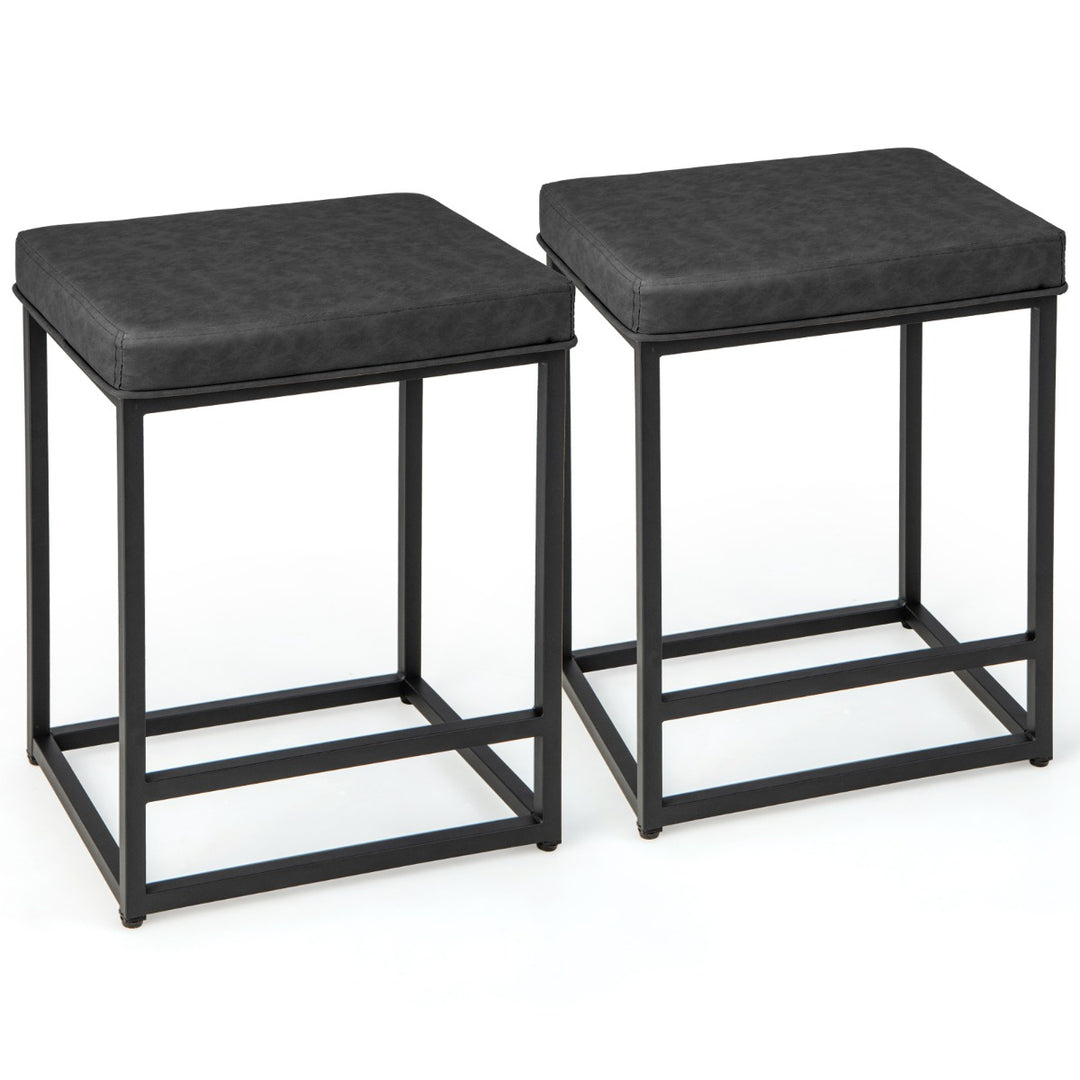 Bar Stools Set of 2 with PVC Leather Cushion - TidySpaces