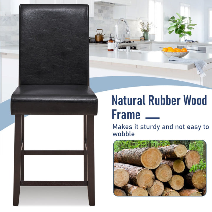 Set of 2 Counter Height Bar Stools with Rubber Wood Legs and Ergonomic Back - TidySpaces