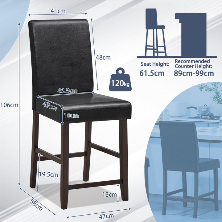 Set of 2 Counter Height Bar Stools with Rubber Wood Legs and Ergonomic Back - TidySpaces