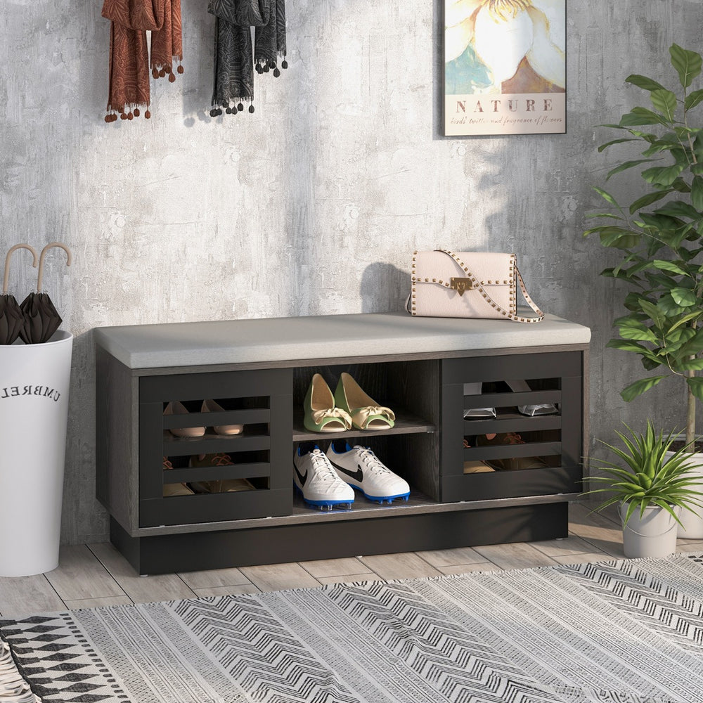 Shoe Bench with 6 Storage Compartments and 3 Adjustable Shelves and Cushion Dark - TidySpaces