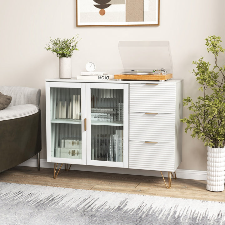 Modern Sideboard Storage Cabinet with 2 Glass Doors and 3 Drawers