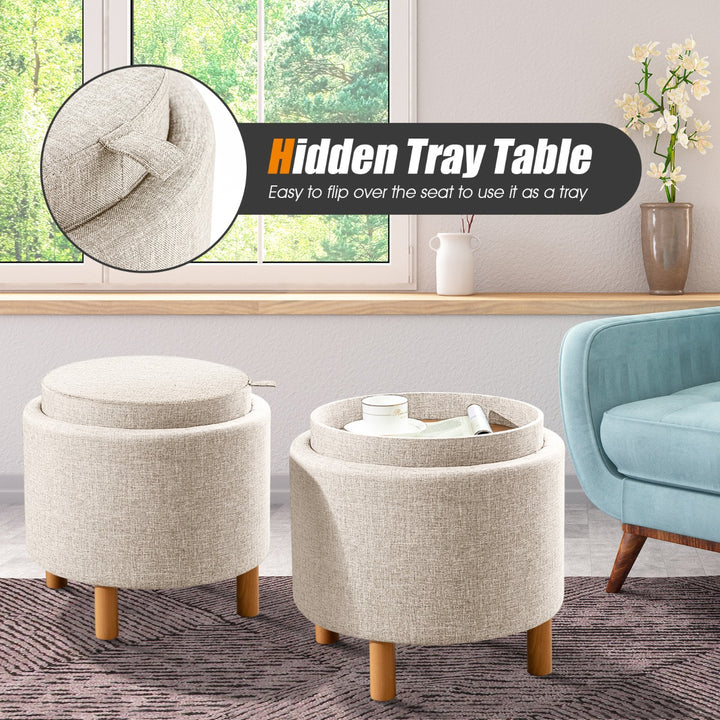 Modern Round Padded Storage Ottoman with Hidden Storage Space