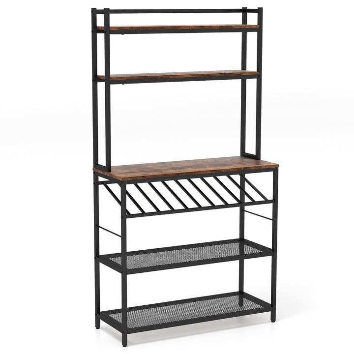 6-Tier Kitchen Bakers Rack with Wine Storage-Brown