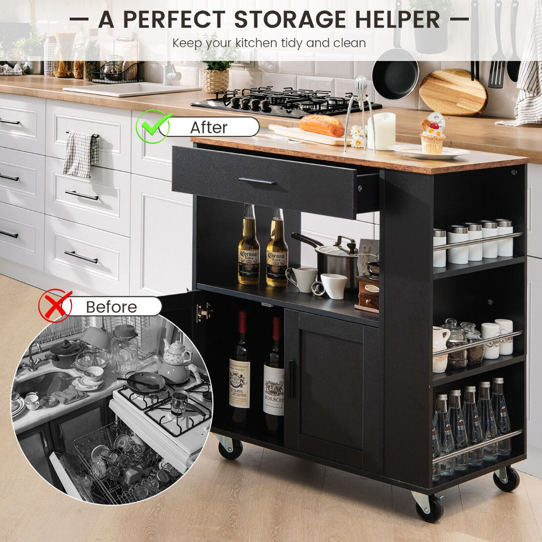 Rolling Kitchen Storage Trolley with Towel Bar Drawer and 2 Door Cabinet - TidySpaces