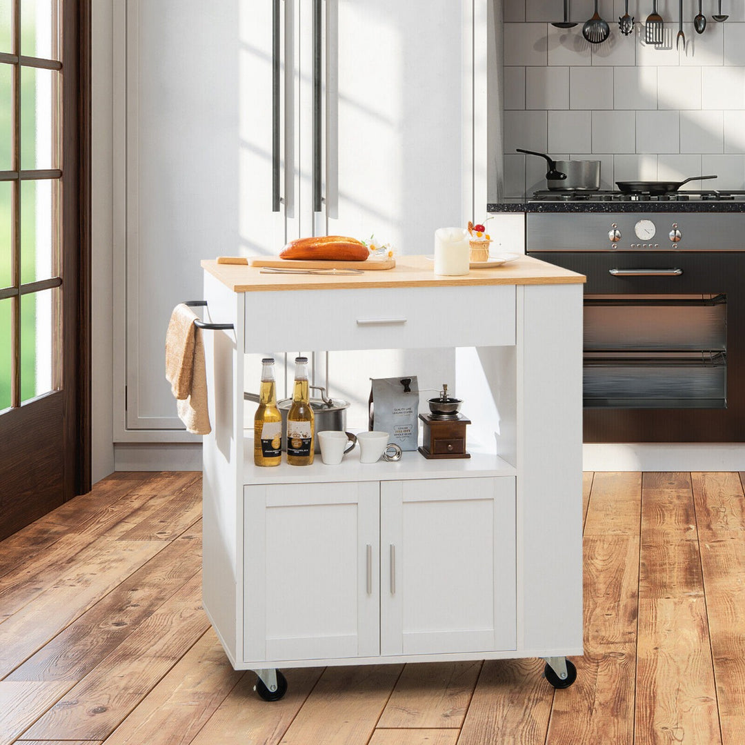 Rolling Kitchen Storage Trolley with Towel Bar Drawer and 2 Door Cabinet - TidySpaces