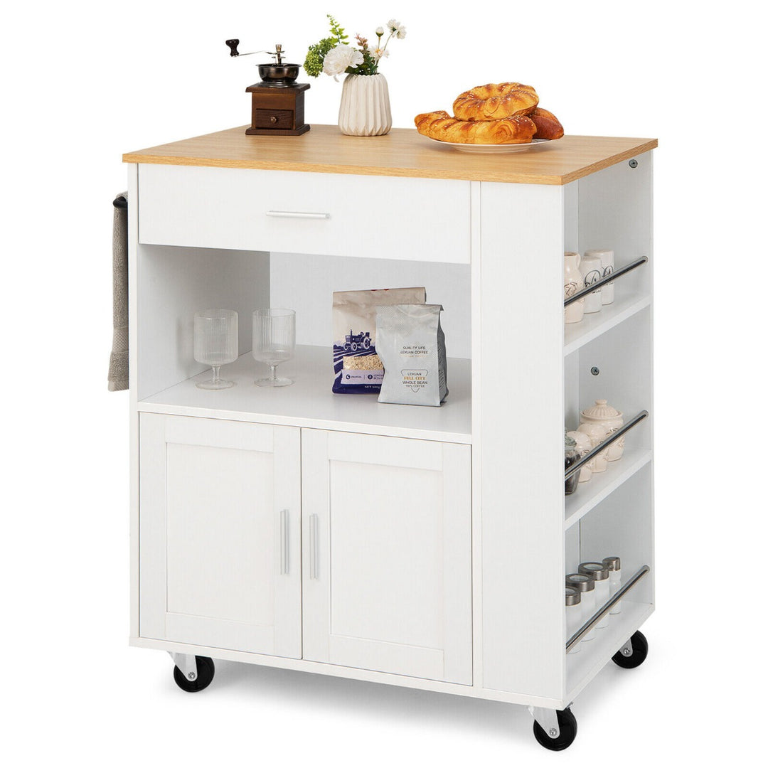 Rolling Kitchen Storage Trolley with Towel Bar Drawer and 2 Door Cabinet White - TidySpaces