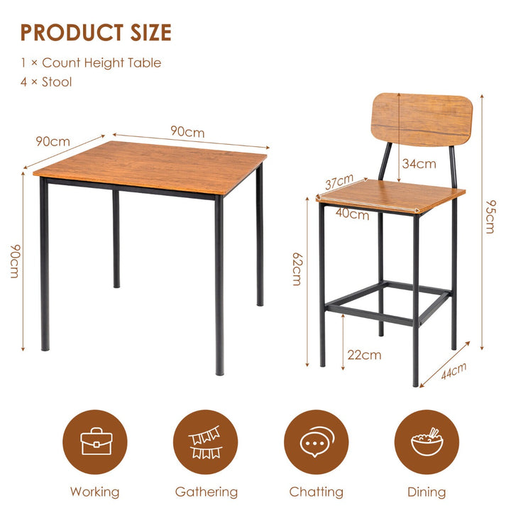 5 Piece Dining Bar Table Set for 4 Counter Height Dining Table and 4 Bar Chairs