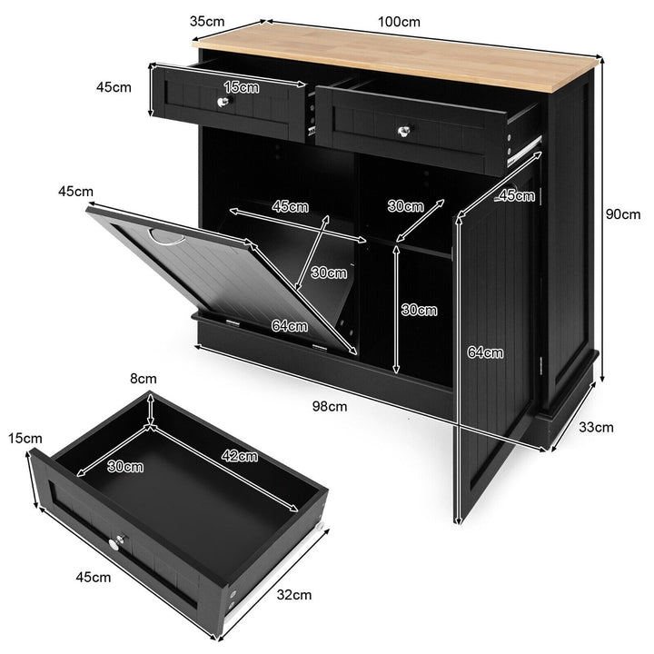 Kitchen Tilt Out Trash Cabinet with 2 Drawers and Adjustable Shelves