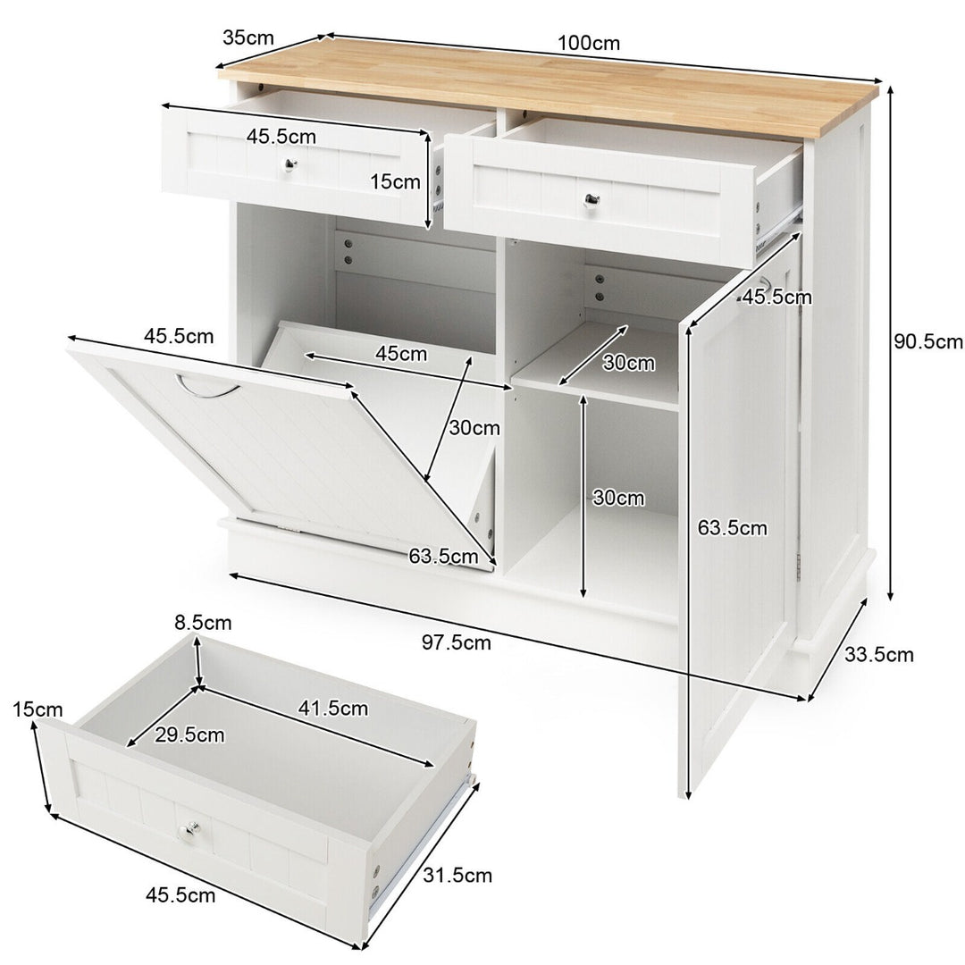 Kitchen Tilt Out Trash Cabinet with 2 Drawers and Adjustable Shelves