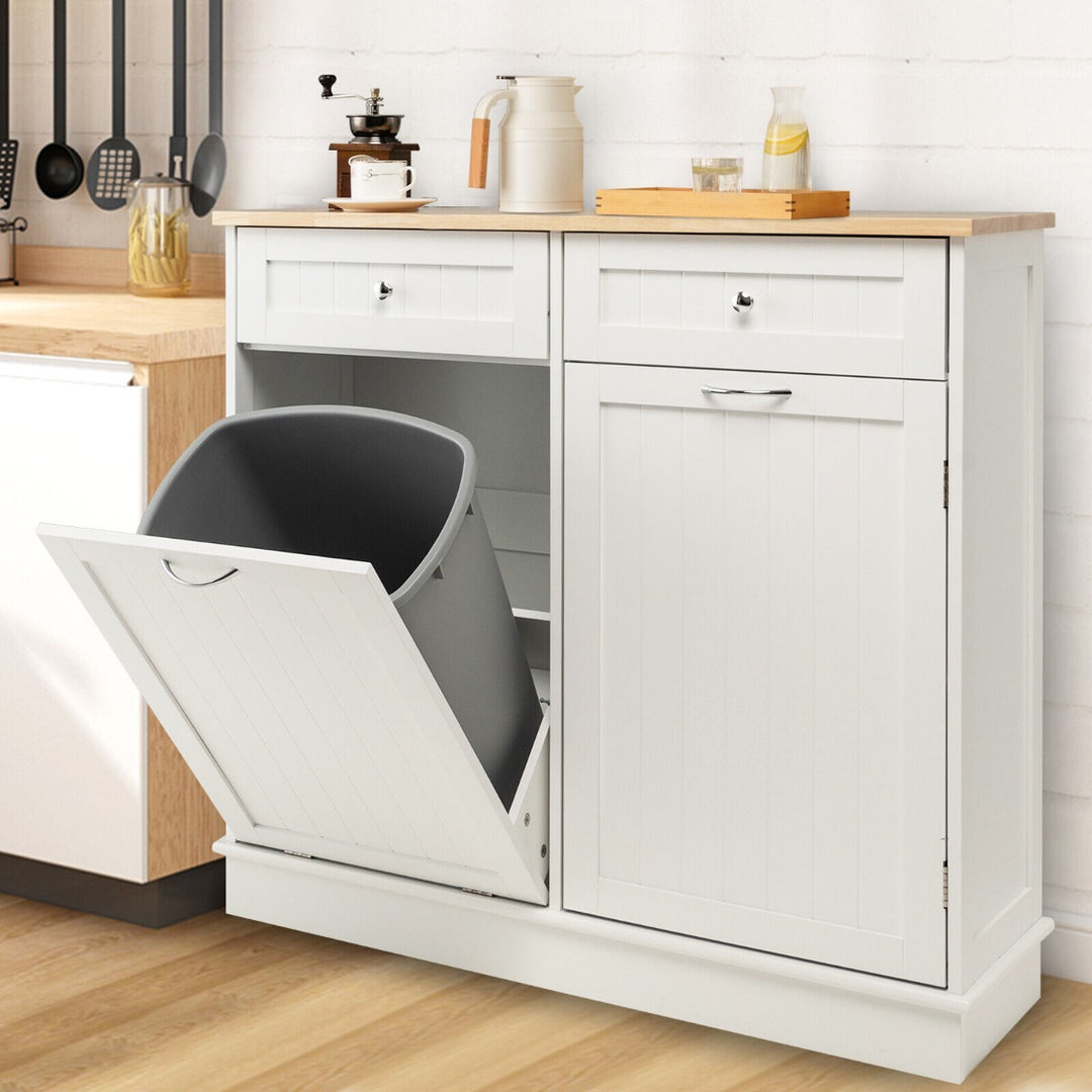 Kitchen Tilt Out Trash Cabinet with 2 Drawers and Adjustable Shelves