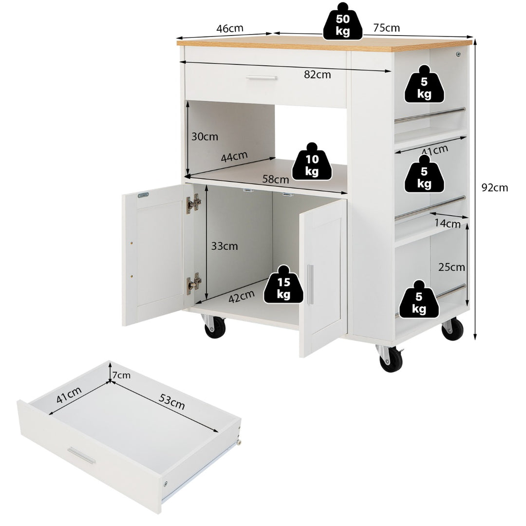 Rolling Kitchen Storage Trolley with Towel Bar Drawer and 2 Door Cabinet - TidySpaces