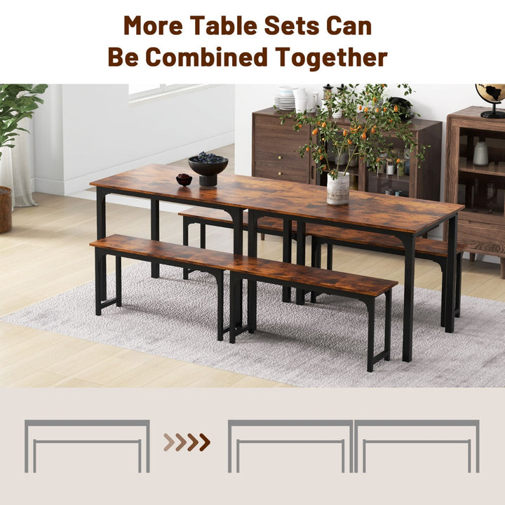 3 Pieces Space Saving Dining Breakfast Table Set with 2 Benches