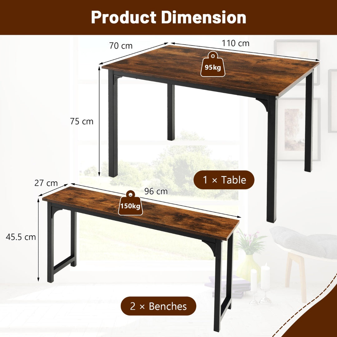 3 Pieces Space Saving Dining Breakfast Table Set with 2 Benches