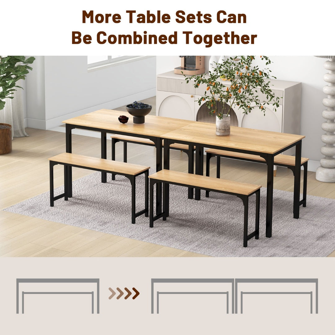 3 Pieces Space Saving Dining Breakfast Table Set with 2 Benches