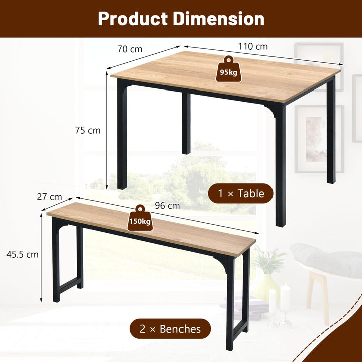 3 Pieces Space Saving Dining Breakfast Table Set with 2 Benches