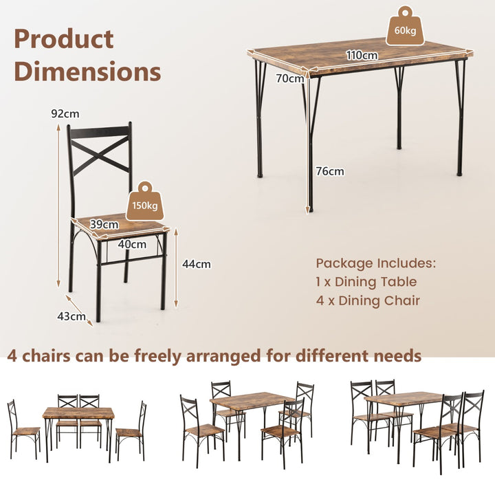 5 Piece Dining Table Set with Metal Frame