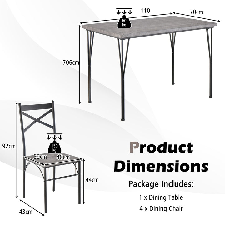 5 Piece Dining Table Set with Metal Frame