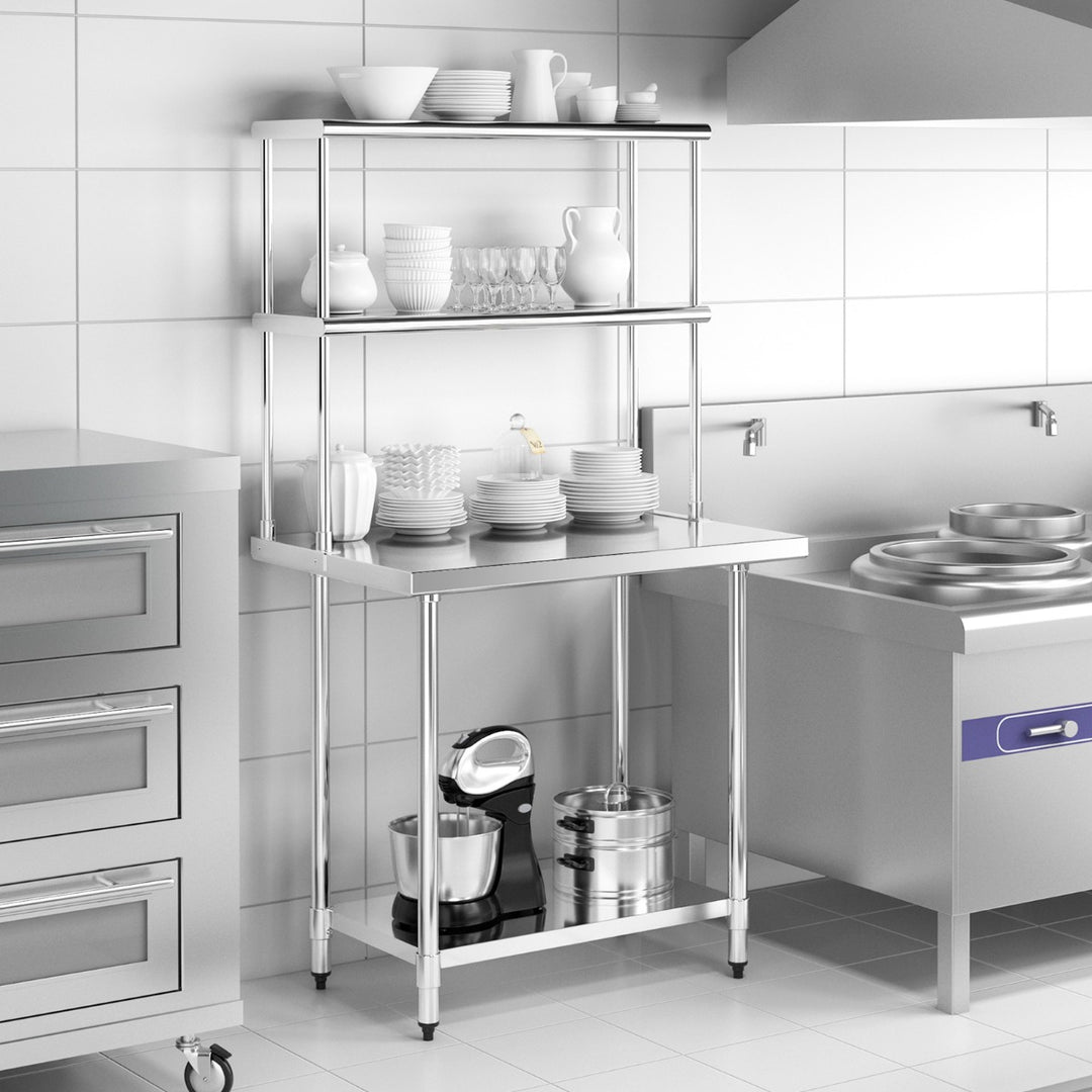 36 Inch Stainless Steel Overshelf with Adjustable Lower Shelf and Work Table