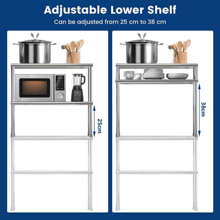 36 Inch Stainless Steel Overshelf with Adjustable Lower Shelf and Work Table