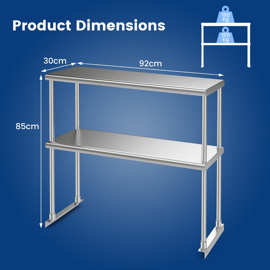 36 Inch Stainless Steel Overshelf with Adjustable Lower Shelf and Work Table