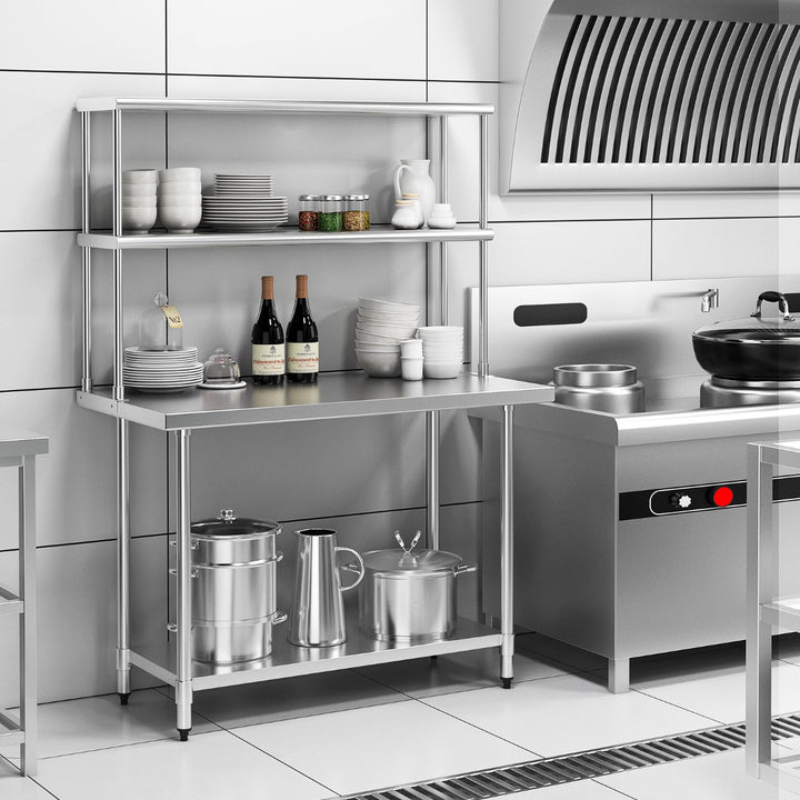 Double Tier Stainless Steel Overshelf with Adjustable Lower Shelf for Restaurant