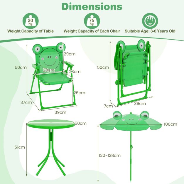 Kids Picnic Table and Chair Set with 2 Folding Chairs and Height Adjustable Umbrella