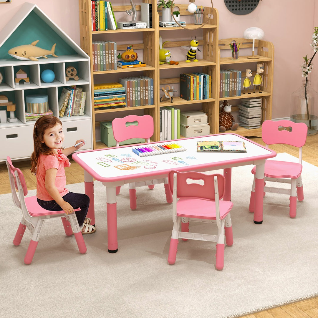 Kids Table and 4 Chairs Set with Graffiti Desktop for Home Daycare School