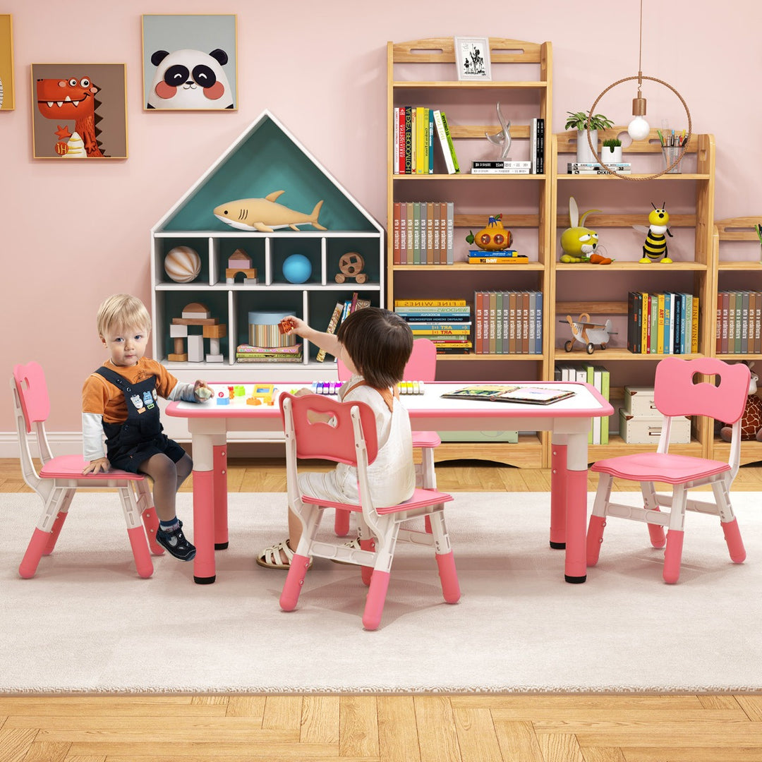 Kids Table and 4 Chairs Set with Graffiti Desktop for Home Daycare School