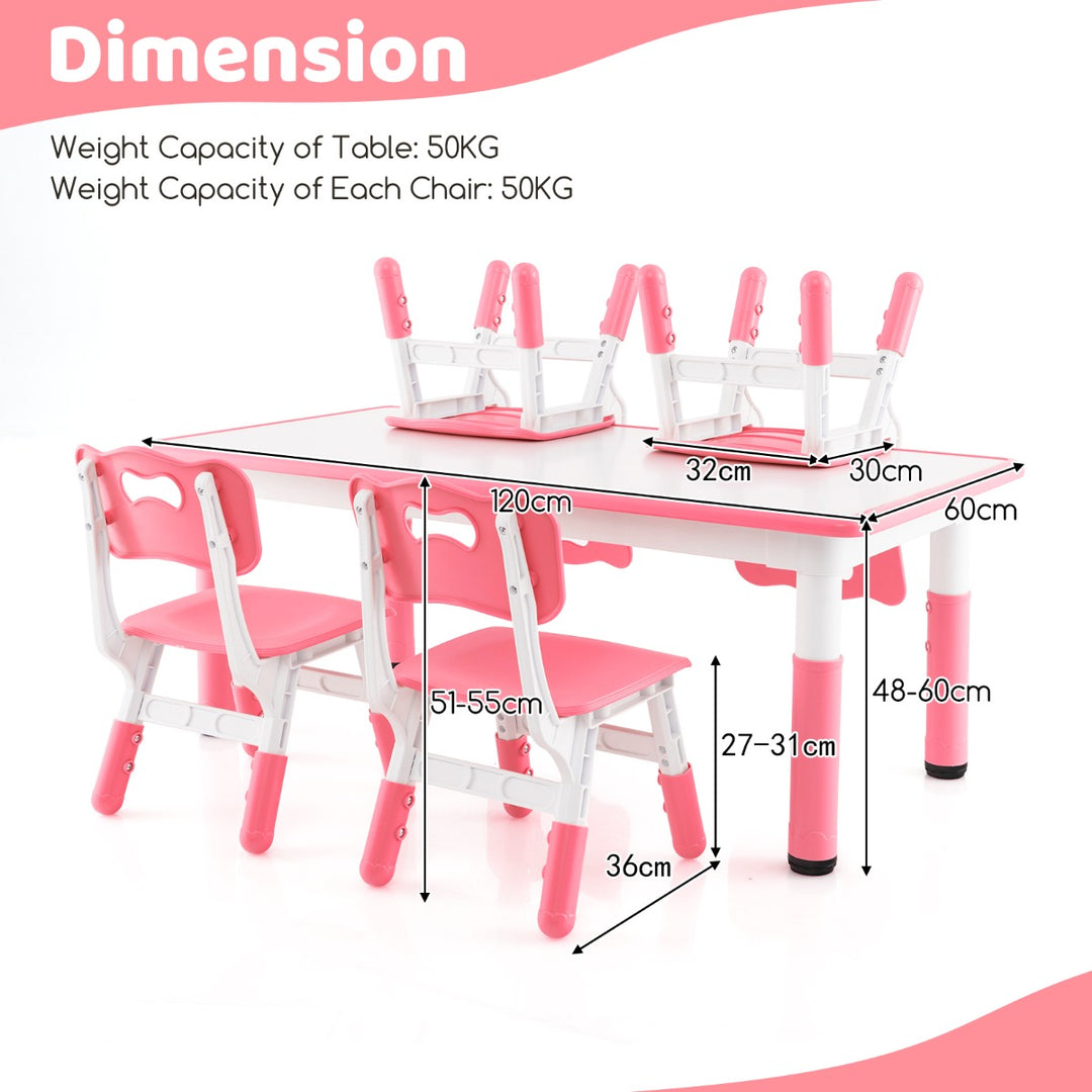 Kids Table and 4 Chairs Set with Graffiti Desktop for Home Daycare School