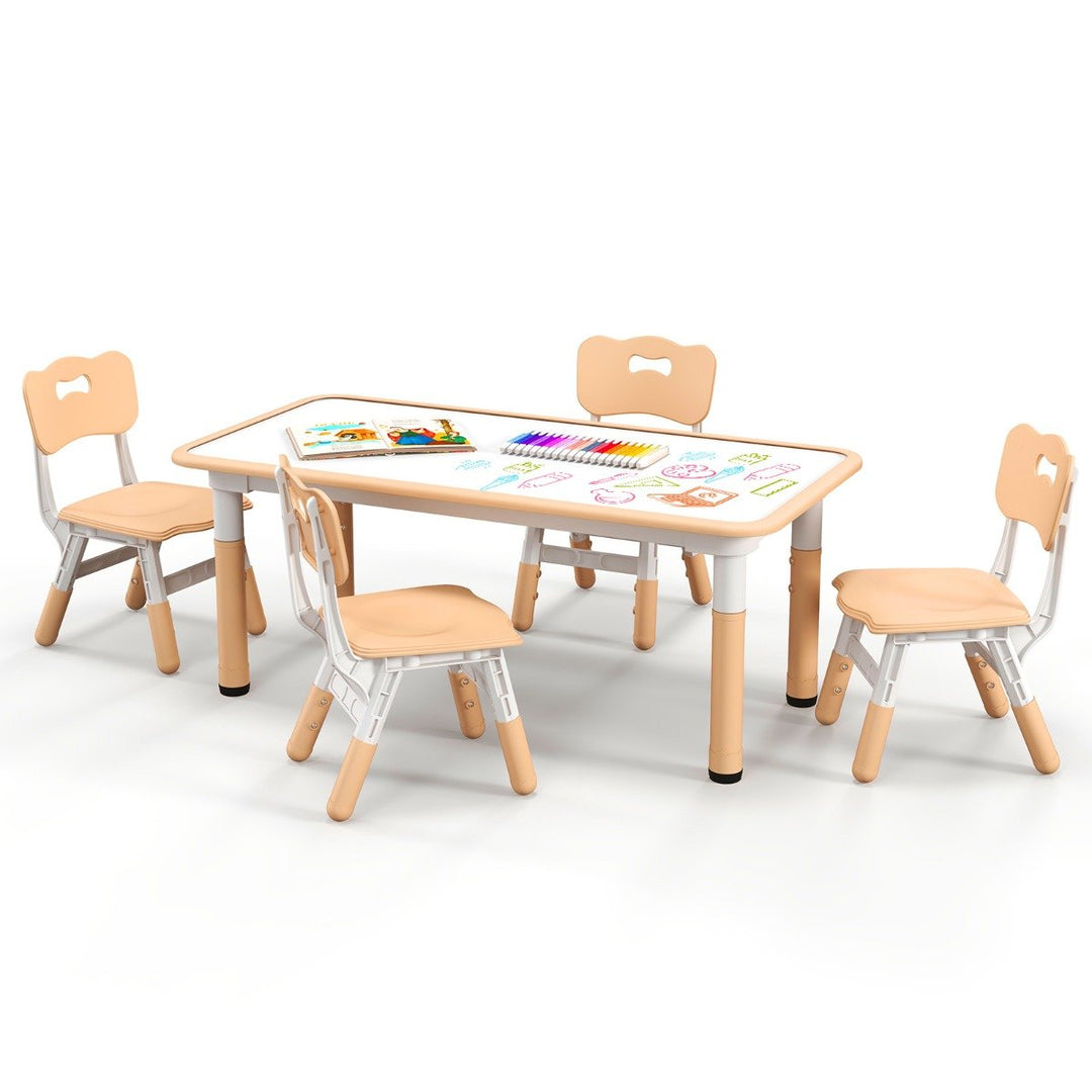 Kids Table and 4 Chairs Set with Graffiti Desktop for Home Daycare School Natural - TidySpaces