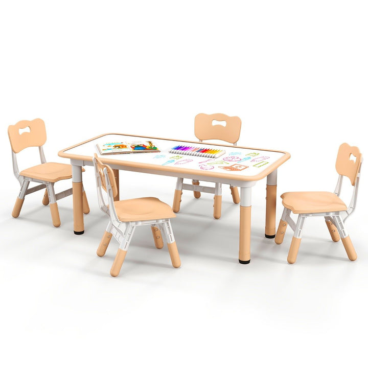 Kids Table and 4 Chairs Set with Graffiti Desktop for Home Daycare School Natural - TidySpaces