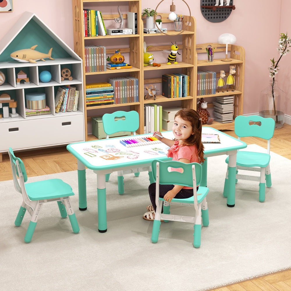 Kids Table and 4 Chairs Set with Graffiti Desktop for Home Daycare School - TidySpaces