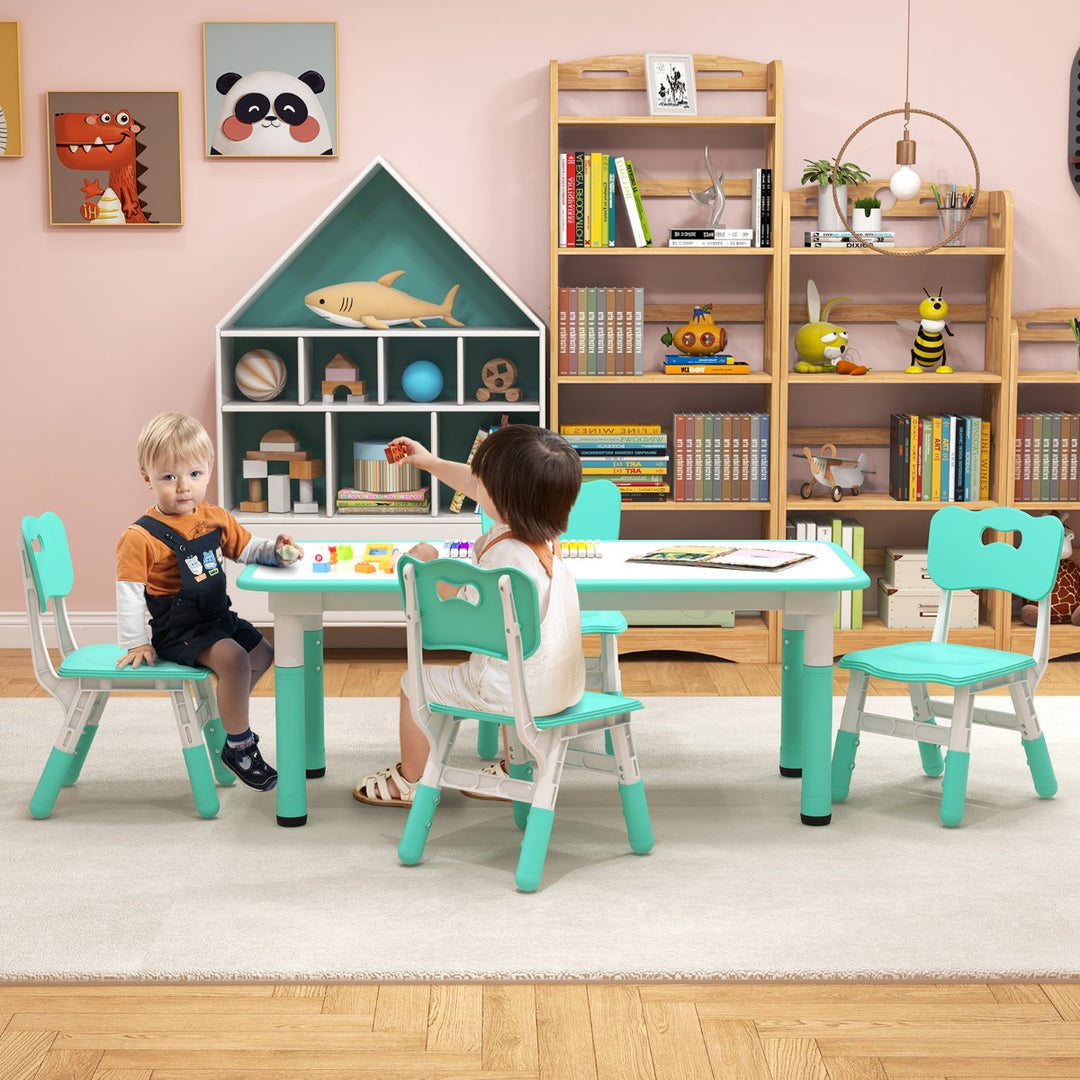 Kids Table and 4 Chairs Set with Graffiti Desktop for Home Daycare School - TidySpaces